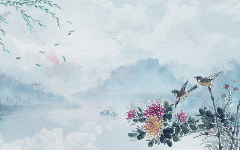 中国古风意境惊蛰花鸟春分宣传背景,插画/手绘图,插画/手绘图库,插画/手绘图下载,插画/手绘